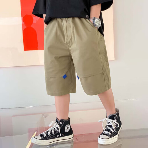 Zuoxi boys' labor shorts summer 2025 new casual children's five-point pants summer mid-trousers khaki 140