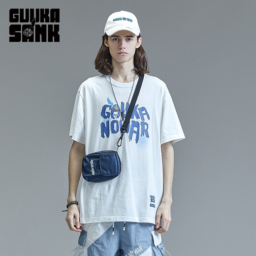 Guyuka (GUUKA) xSANK pure cotton short-sleeved trendy brand T-shirt for men's summer 2025 new Liu Yu same hip-hop loose casual half-sleeved white F3887 L