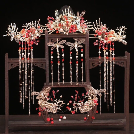 Haiyi Duo wedding dress headdress bridal hair accessories set headband Korean fairy forest style toast clothing hair accessories Chinese dress accessories bridal fringe step headdress plus ear clip style