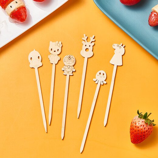 Suncojia Cartoon Disposable Fruit Picks Dessert Plate Display Pastry Picks Cute Cartoon Exquisite Bamboo Picks About 45 Count