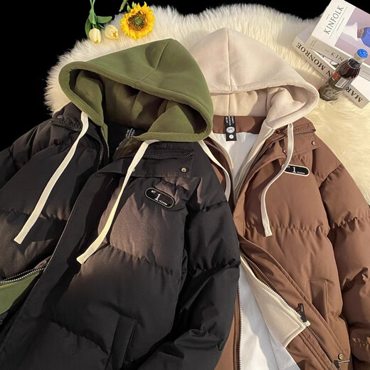 NASA BASE fake two-piece cotton jacket for men in winter, thickened trendy brand down jacket, junior and high school student winter clothing, cold-proof cotton-padded jacket, light blue M /110-140Jin Jin equals 0.5 kg