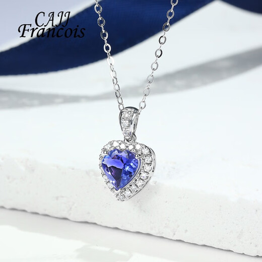 CAJJ Francois Tanzanite necklace for women, heart-shaped pendant, 18k gold inlaid with diamonds, colorful gemstone necklace, jewelry and gemstone jewelry, heart-shaped necklace