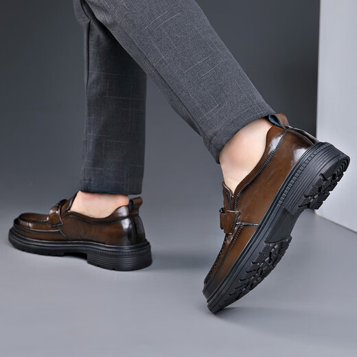 JOISNEAS men's shoes breathable new autumn breathable loafers British business formal leather shoes genuine leather men's casual beanie shoes brown brown (single shoes for all seasons) 42