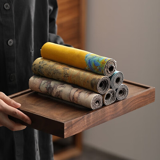 Shangyanfang large tea towel tea cup tea mat Chinese tablecloth pot absorbent tea towel tea set cover tea cloth rectangular painted-Peach Blossom Spring tea towel