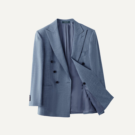 By Creations【意大利VBC】柏品羊毛西装外套男士商务休闲透气亚麻单西服上衣 灰蓝色（双排/戗驳） 52 (180/100A)