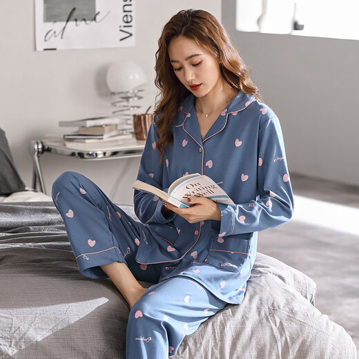 Pajamas de Shamiduo para mujeres en primavera y otoño Cárdigan de manga larga de algodón largo