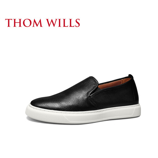 THOM WILLS休闲乐福鞋男一脚蹬男士皮鞋牛皮黑色板鞋懒人鞋舒适男鞋夏 黑色小牛G881 43 /8.5码