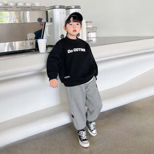 Zuoxi Boys' Velvet Pants Sweatpants 2025 Autumn and Winter New Children's Large and Medium-sized Children's Trousers Gray 130