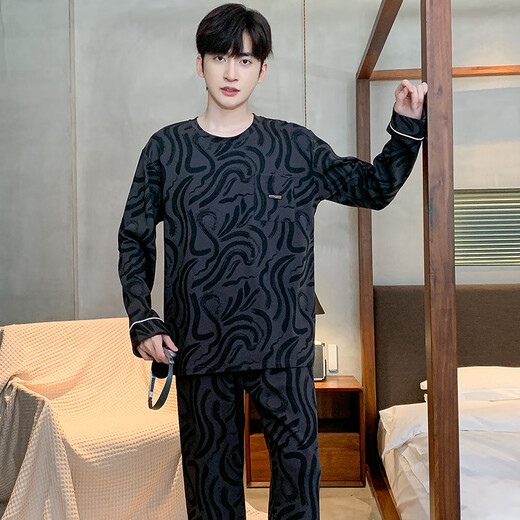 三枪睡衣男春秋季纯棉长袖全棉时尚圆领家居服套装男士秋季宽松可外穿 9913 L 男(建议120-140斤)