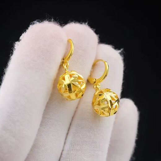 Putino 24.k gold earrings transfer bead earrings earrings earrings earrings pure gold 999 gold ins retro circles 18.k women's transfer bead earrings pair gift box gift bag 2.7g
