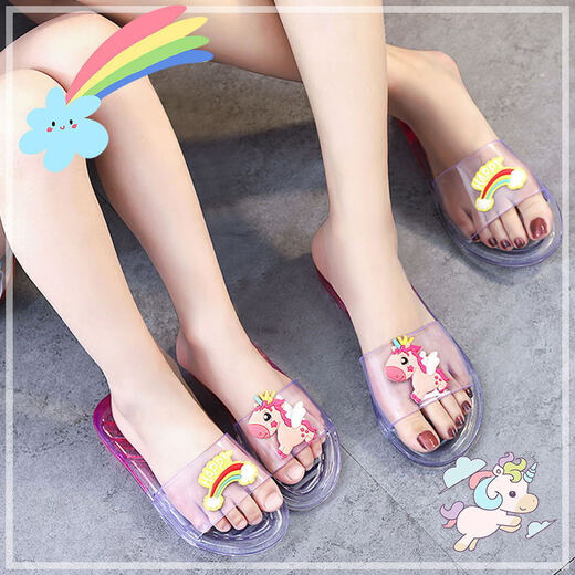 Dwayne Personalisierte Kristall Sommer Mode Frucht Eltern-Kind-Hausschuhe Hausschuhe Hausschuhe rutschen transparente koreanische Version außerhalb weicher Boden Strandsandalen für Frauen 688 Erdbeer niedliche Kaninchen Frauenschuhe Größe 37 Größe 23,5 cm in der Länge