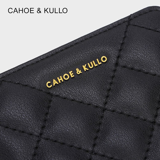 CAHOE KULLO official cowhide wallet women's short 2025 new clutch bag women's card bag multi-functional coin purse wallet black-CK women's bag birthday gift for girlfriend