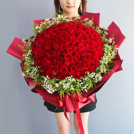 Zorah Flower Express Rose Bouquet Proposal Birthday Gift for Girlfriend Delivered by Flower Shops in the Same City Nationwide 99 Red Rose Bouquet Generous Style