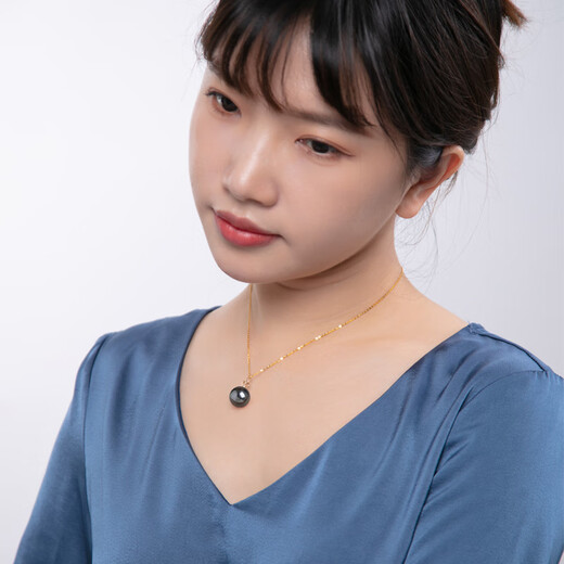 Nan Xi Tahitian Black Pearl Pendant Single 18K Gold Crown Black Seawater Pearl Necklace Birthday Gift for Girlfriend White 18k Gold Black Series 10-11mm Grade A/Slightly Flawed