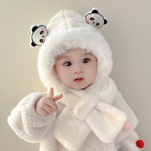 Benasi Baby Hat Autumn and Winter Ear Protection Plush Hat Children's Hat Winter Warm Boys and Girls Scarf All-in-One Cute Bear-Qianka 6 Months-4 Years Old (44-51.5CM)
