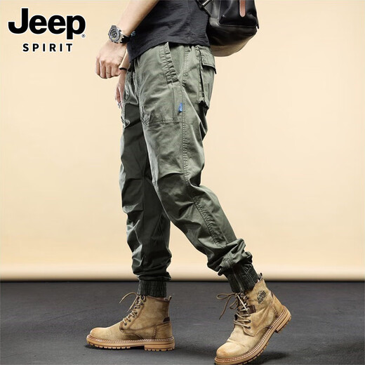 JEEP SPIRIT2024新款休闲裤男士春秋季美式加绒束脚裤山系多口袋工装长裤子 679卡其 28(建议100-110斤) 均码