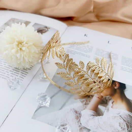Xiangyuanchang adult gift for 18-year-old female jewelry crown Greek goddess hair accessory golden leaf crown headband forehead decoration retro golden six-leaf crown headband