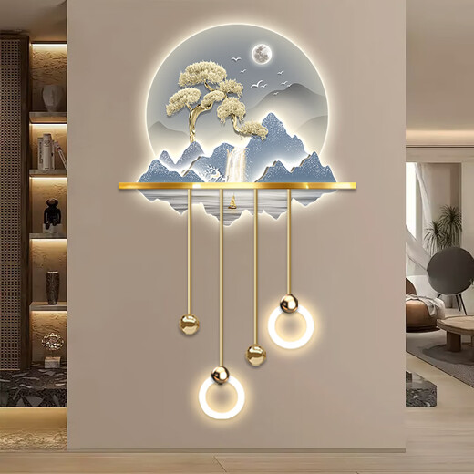 Drawing the modern light luxury entrance of the town, luminous decoration painting, three-dimensional corridor, corridor end LED wall light painting, new Chinese landscape painting, ZP3880 [Fulu Jinshan] Overall size: 80*132cm LED light painting (220V plug-in model + remote control) High-transparent acrylic + UV fine sculpture + three-dimensional physical metal lamp
