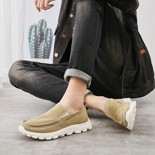 Pull back men's shoes canvas shoes breathable sports casual shoes one-leg low-cut trendy sneakers WXY-B011Z khaki 42