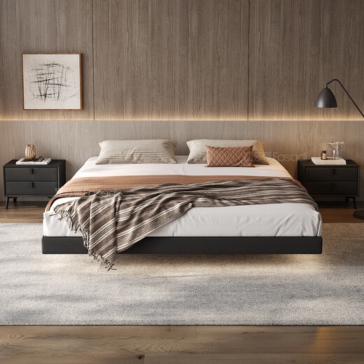 Fasati Bedsideless Suspended Bed Italian Minimalist Leather Bed Light Luxury Master Bedroom Modern Simple Backless Bed Frame Single Bed (Flagship Edition 20cm Frame) 1.8*2m Suspended