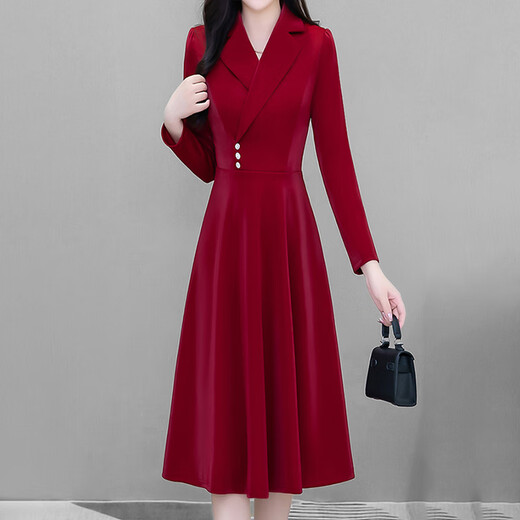 Mapping Hong Kong high-end fashion high-end dress women's spring and autumn new style 2025 temperament suit collar solid color mid-length skirt black supports returns and exchanges 3XL