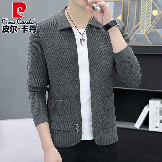 Pierre Cardin Lapa Chaqueta para hombres Cardigan de punto para hombres Sweater Sweater Sweater Sweater Sweater Men's Autumn and Winter Séter versátil M910 Gray 165/M 90-105Jin [Jin equivale a 0.5 kg]