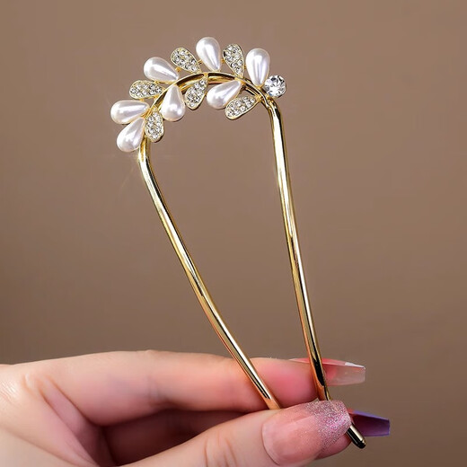 Zuoou U-shaped hairpin pearl hairpin metal leaf comb French style hairpin ball head fork comb hairpin U-shaped hairpin for women leaf style