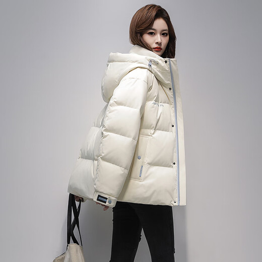 Duck Purple Diamond Series Down Jacket Women's Short 2025 Winter New Loose Casual Hooded Thickened Warm Couple Jacket Off-White M (170)
