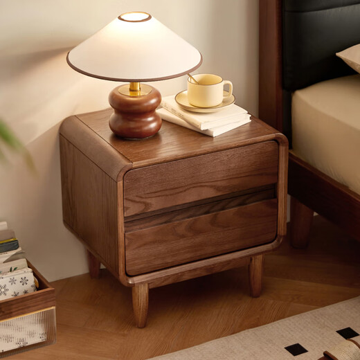 Lin's Home Retro All Solid Wood Bedside Table New Oak Ultra-Narrow Storage Cabinet Lin's Wood Cocoa Series LH586B1 Retro Color | 586B1-A Bedside Table Express