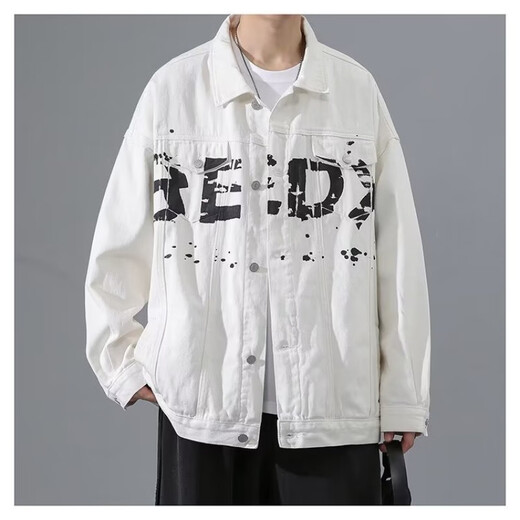 Digada American denim jacket men's fashion new trendy brand retro Hong Kong style workwear casual loose handsome heavy jacket men TY842 black regular XL 100-120Jin Jin equals 0.5 kg