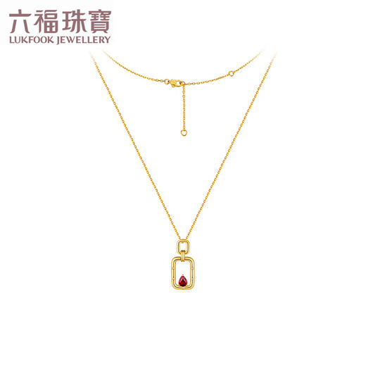 Lukfook Jewelry 18K Gold Geometric Ruby and Diamond Necklace for Women cMDSKN0063Y Total Weight 2.25 Grams