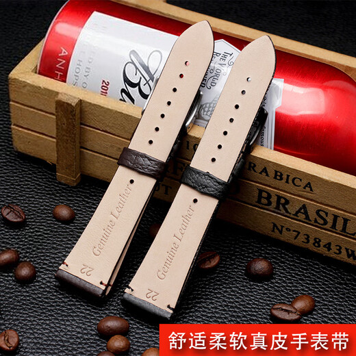 古辑（GUJI） 适配阿玛尼真皮手表带AR11011 60003 60005 11153商务牛皮配件22 棕色-钢色AR-002针扣 22mm