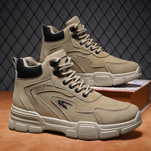 Changxiang Huili men's shoes in summer waterproof and non-slip work high-top men's shoes work on construction site thick sole wear-resistant large-size Martin shoes men YJ-9193 khaki 41