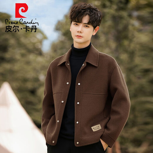 Pierre Cardin high-end solid color wool double-sided woolen coat jacket for men spring and autumn new style lapel loose casual short jacket gray green L 175