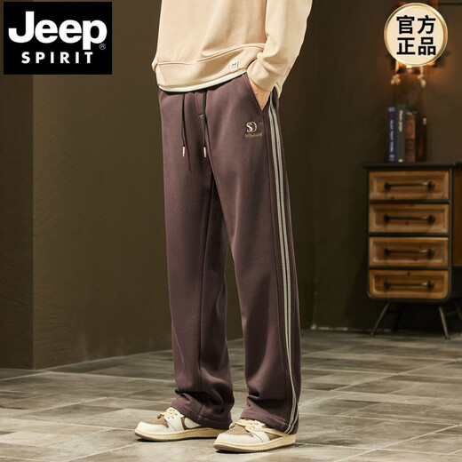 
JEEP SPIRIT2024 autumn and winter new heavyweight thin velvet men's loose wide-leg casual pants workwear American high street sports sweatpants Q829 dark gray L