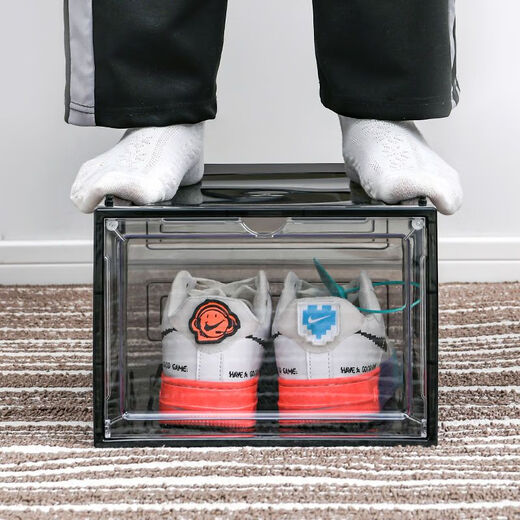 Meikejie magnetic hard plastic transparent drawer-type shoe box shoe storage box dormitory artifact space-saving shoe rack shoe cabinet separate transparent black four pack (free combination of independent shoe boxes) side door large magnetic suction 46 size high-top shoes