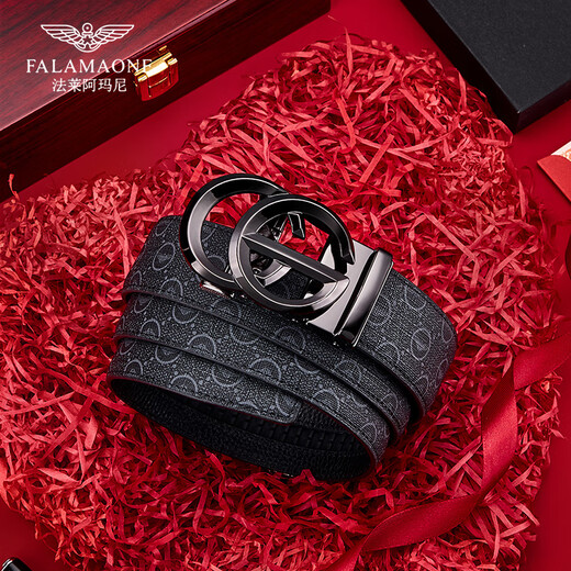 Falai Armani Belt Men Genuine cuero de cuero Valentín Día Cabeza Cabeza de la cabeza de vaca Men Light Luxury Casual de alta gama Regalo de alta gama para hombres de cumpleaños Golden 841 [Caja de regalo de mostrador] 120cm