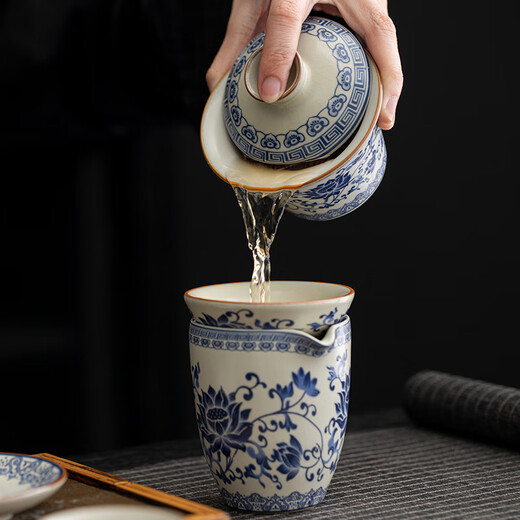 Shantou Lincun quality tea set gift box for gift Ruyao blue and white 2024 new home tea maker light luxury kungfu 9214 mutton fat jade Jiangshan plain----- gift box