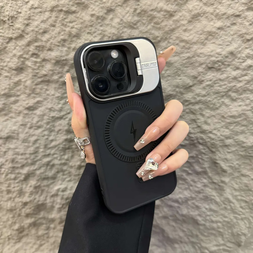 Kangsiqi's new niche lens flip cover holder is suitable for Apple 16promax mobile phone case iPhone15pro frosted silicone 14/17 anti-fall protective cover high-end ultra-thin magnetic suction blue flash magnetic suction + frame holder iPhone 16 Pro Max