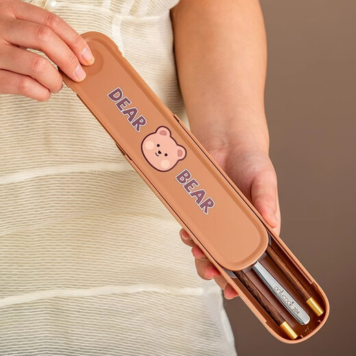 Onlycook primary school students portable tableware wooden chopsticks spoon set 316L antibacterial stainless steel storage box for one person office worker white-antibacterial 304 portable set