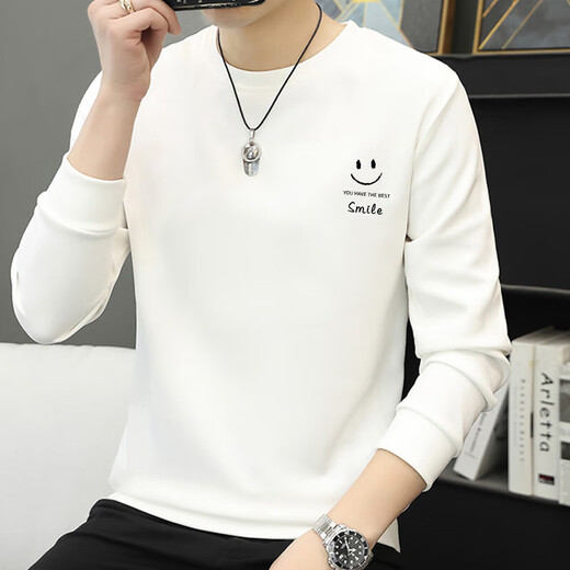 西域骆驼（VANCAMEL）卫衣男圆领秋冬长袖t恤加绒加厚套头男士卫衣休闲打底衫 白色 2XL