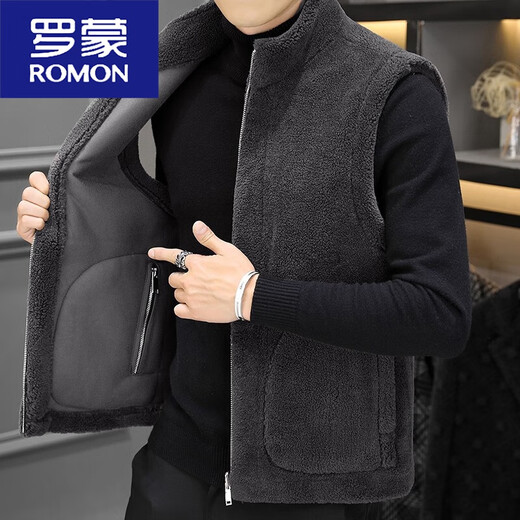 ROMON suede stand-up collar vest for men in autumn and winter grained velvet fur all-in-one reversible barber thickened coat 1984 gray (reversible) a little thicker 4XL (170-185Jin Jin equals 0.5kg to wear)