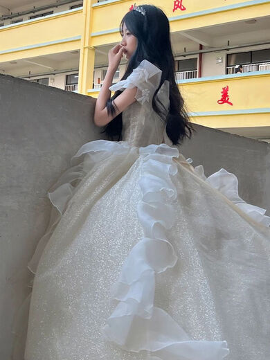 锦人初高端轻奢晚礼服裙女新款仙气学生艺考主持人婚纱 香槟色加裙撑 L