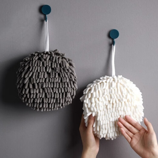 Hennaida hand towel hanging kitchen quick-drying rag bathroom toilet absorbent towel non-shedding chenille hand ball gray