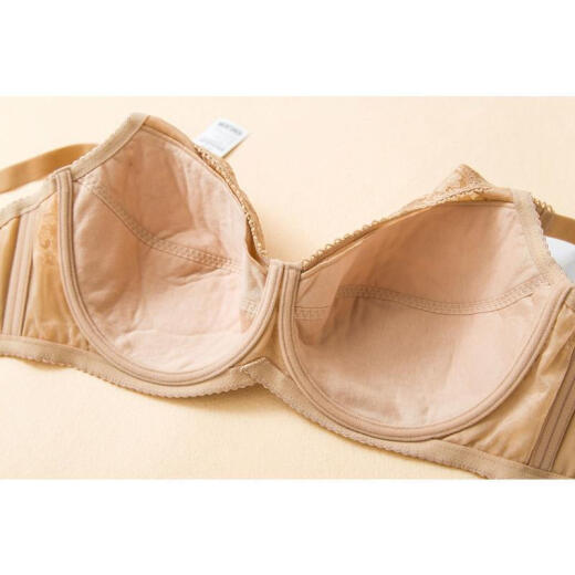 Brand bra counter full cup large size bra side breast thin fat adjustable underwear 3424 Apricot skin 7373 90E