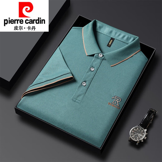 皮尔卡丹（pierre cardin）polo打底衫男潮牌夏季薄款男士t恤短袖冰丝绣花潮流简约百搭翻领 13881灰绿 165/M 95-115斤