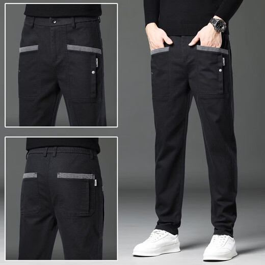 Yalu Plus-Samt-Hose für Männer im Herbst und Winter Neue trendige warme Casualhosen für Männer für Männer große Stretch-Gerade Hose D829 Grau [hohe Qualität von plus Samt] 40 31 empfohlen 125-140jin [Jin gleich 0,5 kg]