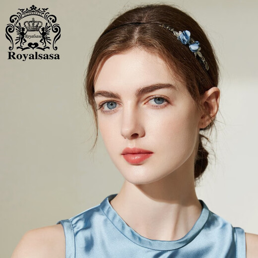 Royal sasa royal salsa hair accessories Japanese and Korean version of headband headband hairpin head flower artificial crystal silk satin flower ornaments elegant blue 607017