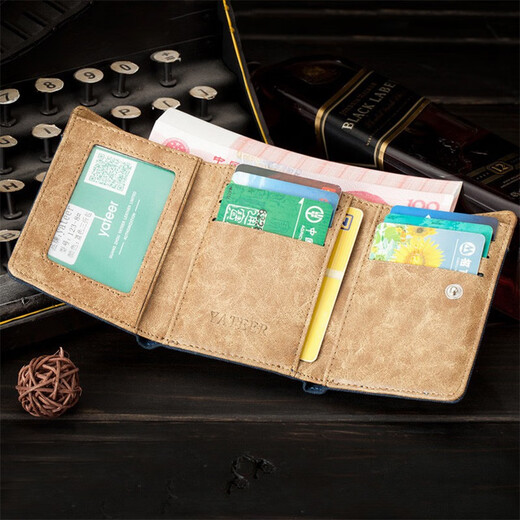 Ziwu Qian Canvas Wallet Herren Retro Kurzer dreifach Denim Student Wechseln kleiner Kartenbeutel Mode minimalistische Brieftasche Geschenk Denim 3-fach Wallet Männer [blaues 3-fachblau]