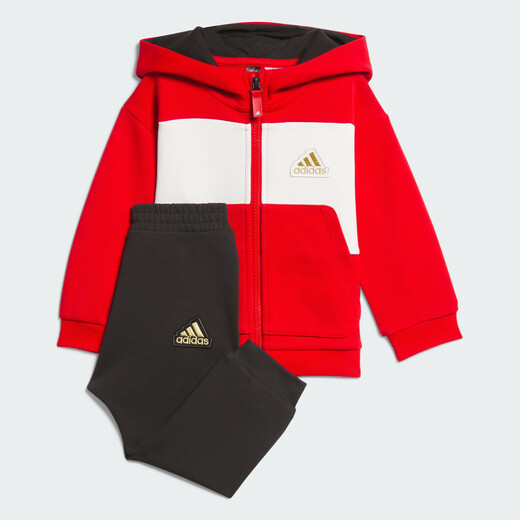 阿迪达斯 （adidas）男女儿童服装2024春秋新款小童套装时尚运动休闲红长袖长裤两件套 JF3881 98